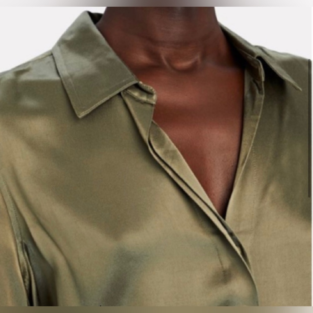 Rails Satin Olive Green Blouse NWOT